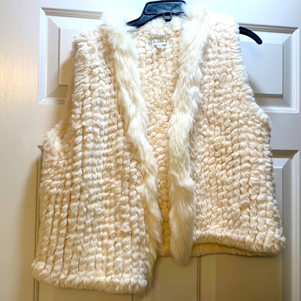 Neiman Marcus White Faux fur vest formal